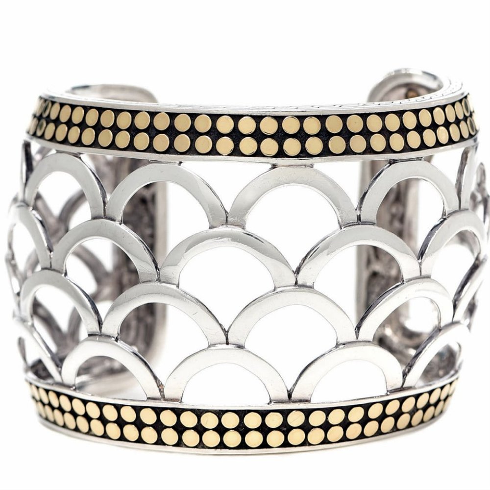 John Hardy Sterling Silver 18K Gold Naga Scaled Wide Cuff Bracelet